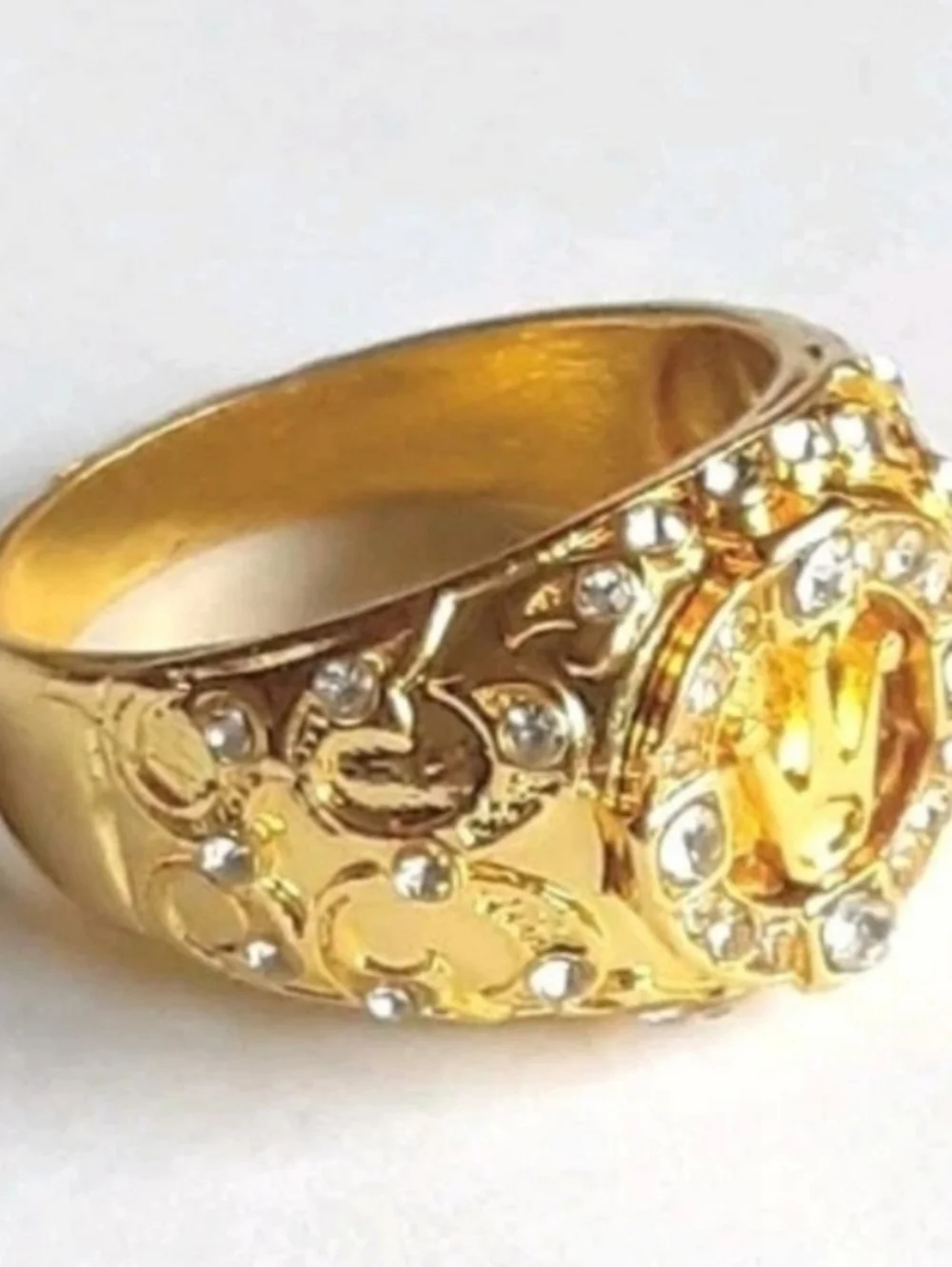 2ct Round Real Moissanite Royal King Crown Mens Yellow Gold Plated Ring Sz 12